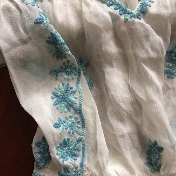Free People Turquoise Embroidered Peasant Top - Picture 3 of 7